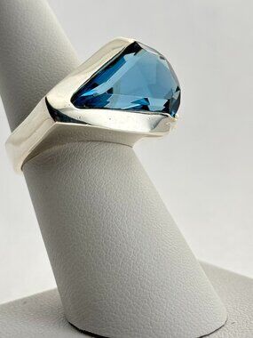 MEM Maria Elena Muñoz 925 Mexican Silver Large 20x12mm Topaz Ring 16g Size 5.75